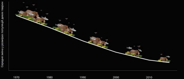 Розміри популяцій ссавців, птахів, риб, земноводних та плазунів катастрофічно зменшилися в середньому на 68% з 1970 року